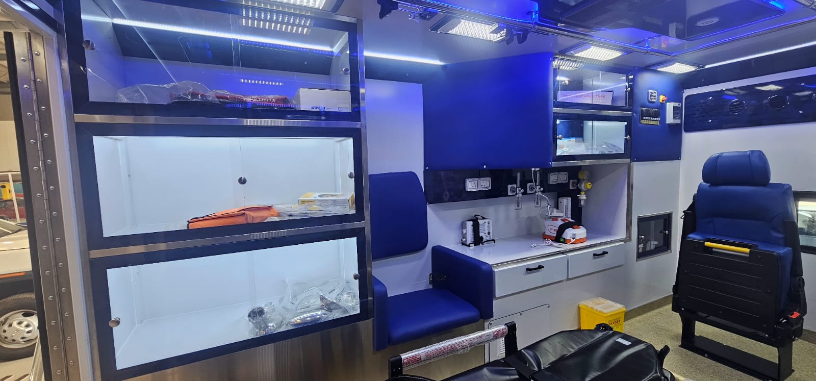 Custom ambulance interior with medical cabinetry